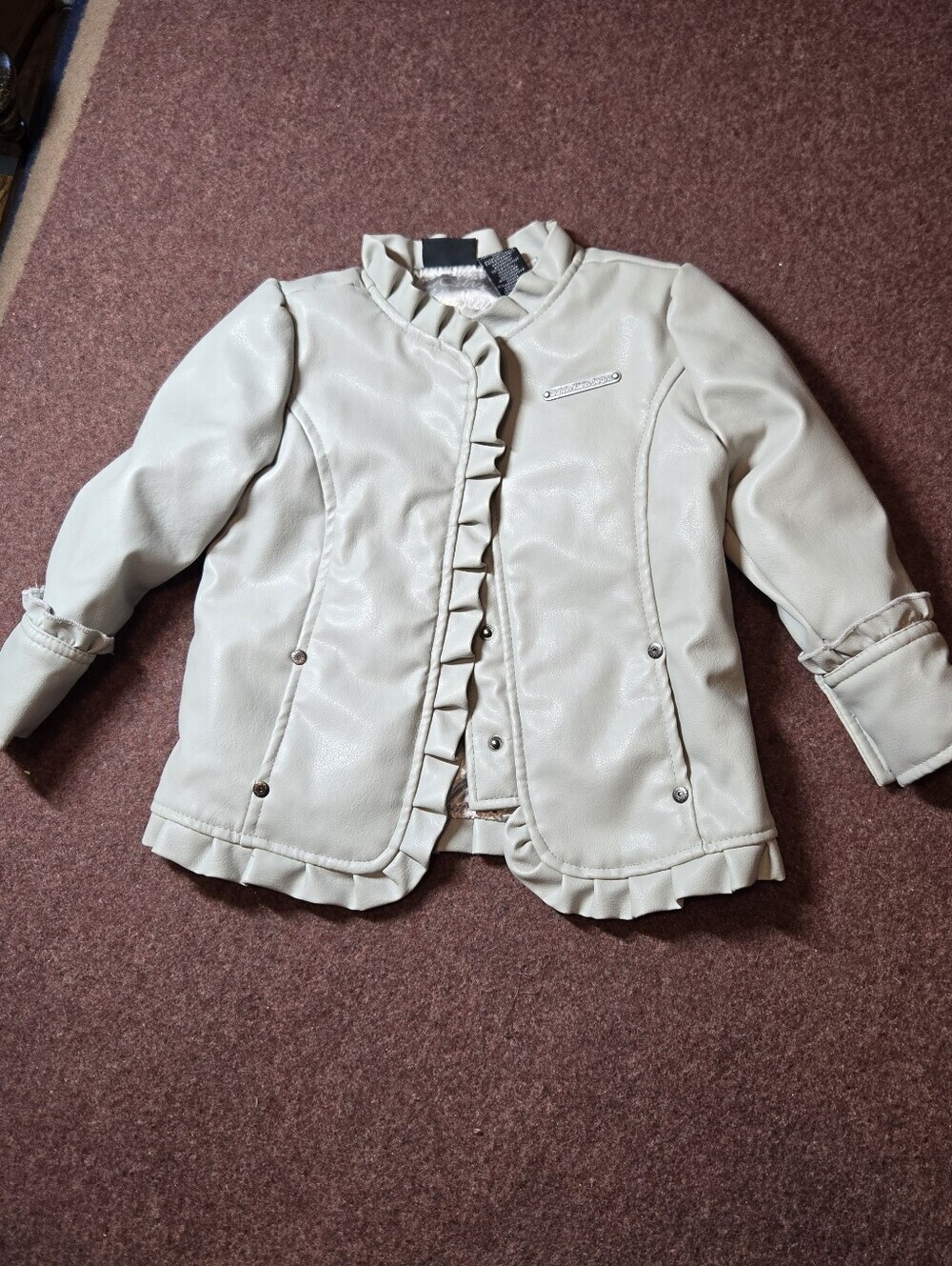 Calvin Klein Jeans Faux Leather Ruffle Jacket In Grey Toddle Size 24mth